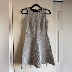 LOFT Black and White Diagonal Striped Midi Dress